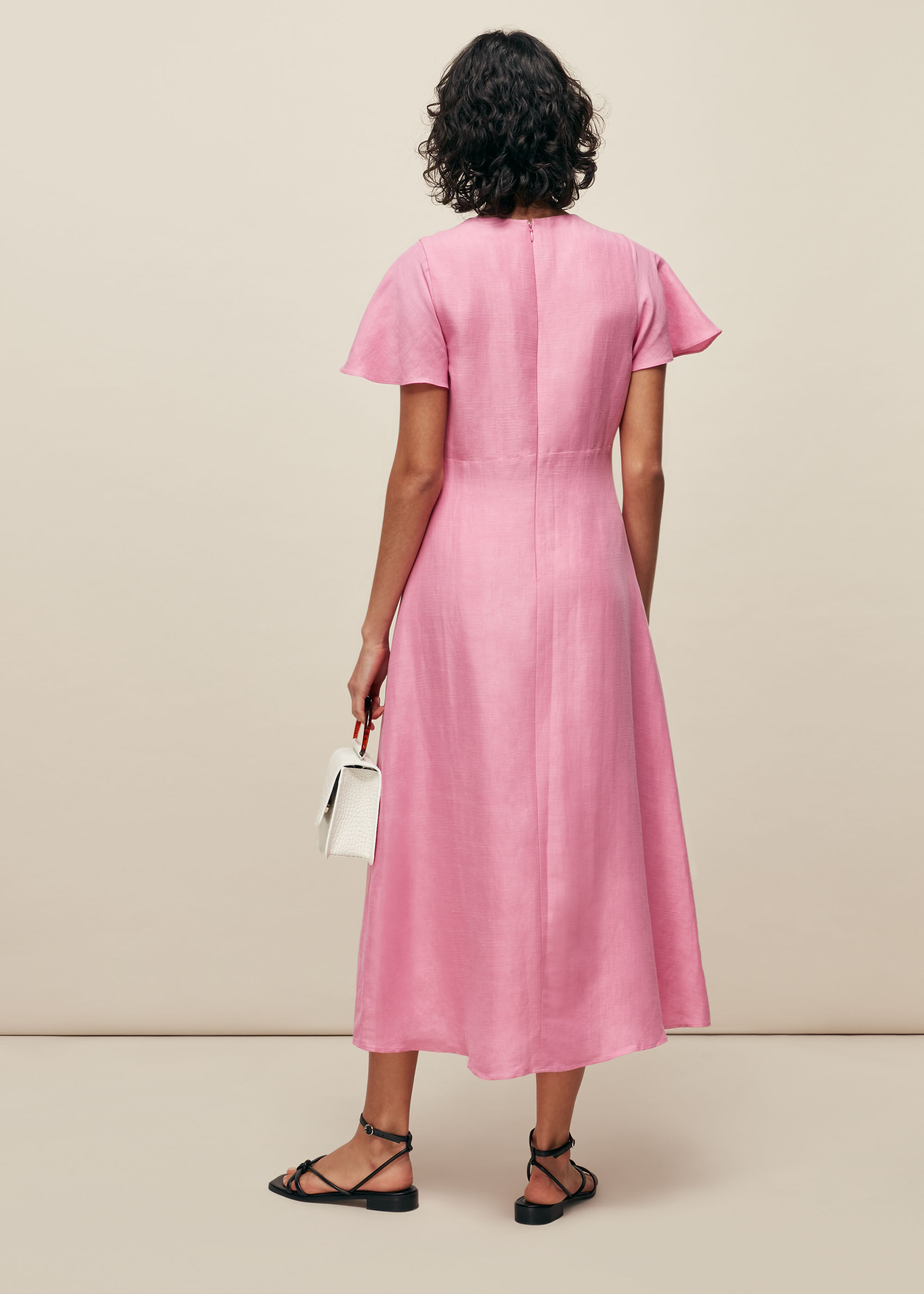 Pink Frill Sleeve Midi Dress | WHISTLES ...